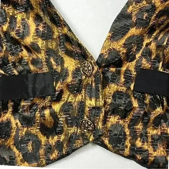 Vintage 80s Leopard Cheetah Cropped Satin Vest Brass Buttons. Retro Funky. S/M. - Picture 7 of 10